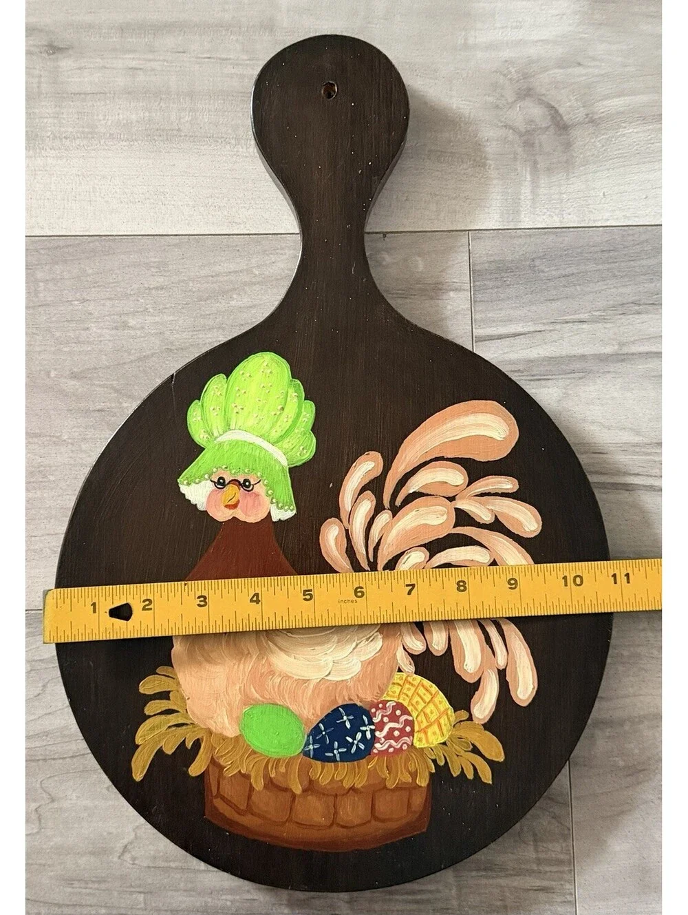 Hand Painted Hen Chicken Cutting Board Vintage Wall Mount Wood Paddle Plaque